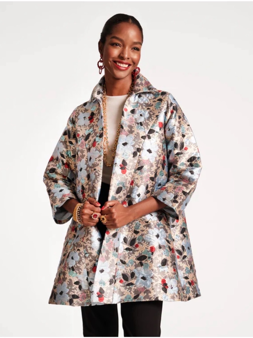 Frances Valentine Cornelia Poppy Jacquard Swing Jacket w/ pockets